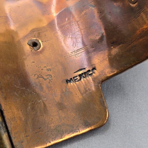 VTG Casa Maya Brutalist Copper & Malachite 2" Wide Cuff Bracelet 7" Mexico 99.8g - Picture 9 of 15